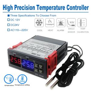 듀얼 디지털 온도 컨트롤러 온도 조절기 온도 조절기 인큐베이터 릴레이 LED 12V24V 220V 히터 쿨러 듀얼 프로브 STC-3008
