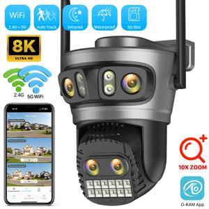 20MP 8K HD WiFi 카메라 야외 10X 줌 4 렌즈 3 화면 자동 추적 보안 보호 4K PTZ CCTV 비디오 감시