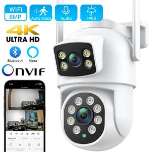 듀얼 렌즈 듀얼 스크린 AI 자동 추적 IP 카메라, 4K, 8MP, HD, 와이파이, PTZ 카메라, CCTV, 오디오 비디오 감시, P2P, iCSee, 6MP