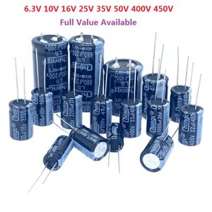 6.3V 10V 16V 25V 35V 50V 400V 450V 1UF 2.2UF 4.7UF 10UF 1000UF 22UF 33UF 47UF 470UF 100UF 220UF 알루미늄 전해 콘덴서