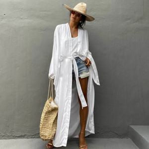 솔리드 비치 커버 여성 셀프 벨트 랩 기모노 드레스 수영복 2025 New Robe Summer Beachwear Factory Supply