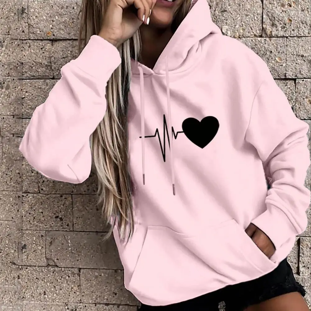 Dropshipping!! 후드티 드로스트링 풀오버 여성용, 신제품 하트 프린트 봄 상품