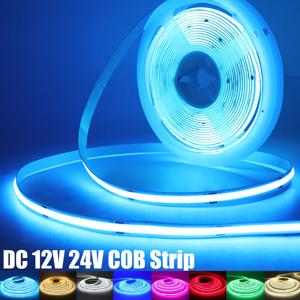 DC 12V 24V COB 스트립 320Leds/M 고밀도 RA90 화이트 핑크 옐로우 아이스 블루 레드 그린 유연한 리본 로프 LED 라이트