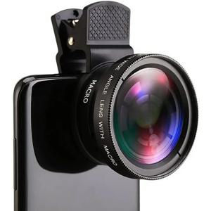 2 IN 1 렌즈 범용 클립 37mm 휴대 전화 렌즈 전문 0.45X 49uv iPhone Android 용 슈퍼 광각 + 매크로 HD 렌즈
