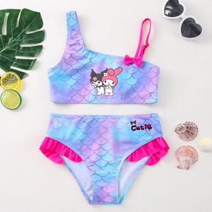 Kuromi 여자 수영복 원피스 수영복 아동 드레스 여름 수영복 비치 슈트 아동복 패션 인어 물고기