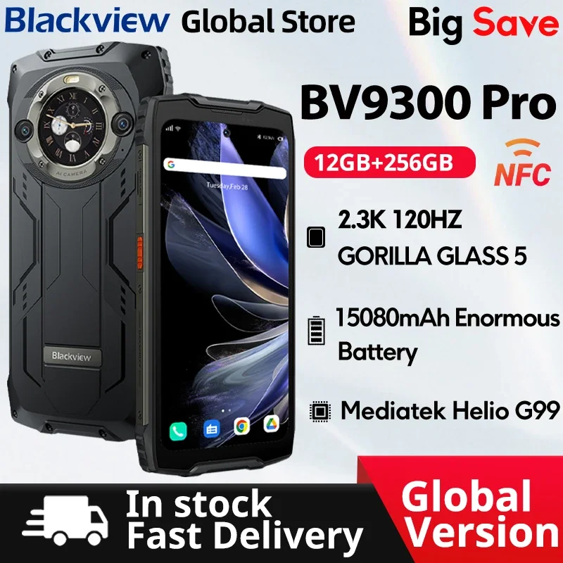 Blackview BV9300 Pro Helio G99 견고한 휴대폰, 안드로이드 13, 12GB, 256GB, 6.7 인치, 120Hz 디스플레이, 15080mAh, 33W 충전, 100LM 손전등