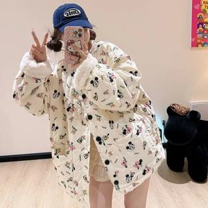 디즈니 미키 미니 만화 겨울 새 양고기 양털 코트 여성 도파민 캐주얼 다목적 코튼 코트 패션 두꺼운 코튼 자켓