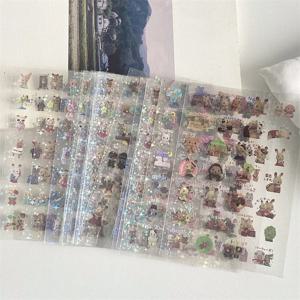 귀여운 만화 레이저 반짝이 스크랩북 스티커, DIY 장식, 달콤한 애니메이션 동물 일기장 스티커, 귀여운 문구 스티커, 세트당 6 개