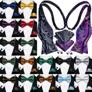 Barry.Wang 100 색상 실크 망 셀프 Bowtie 자카드 페이즐리 꽃 나비 나비 넥타이 Hanky ​​커프스 단추 남성용 웨딩 비즈니스