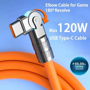 120W 7A 빠른 충전 USB 유형 C 케이블 Xiaomi Redmi 명예 전화 충전기 USB C 케이블에 대 한 게임에 대 한 180도 회전 팔꿈치 케이블