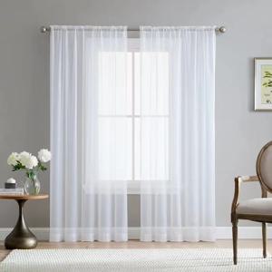 투명 반투명 쉬폰 화이트 침실 및 거실 베이 창 커튼, W100 * 200cm, 1 개