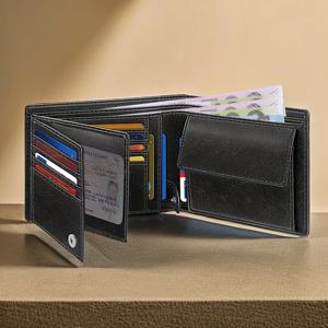 YATBEST 남성용 지갑 RFID 도난 방지 브러시 루스 리프 3 접는 지갑 제로 머니 백이있는 대용량 신용 카드 가방