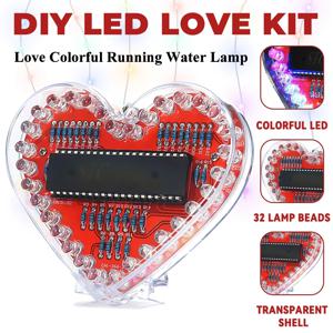 LED 하트 모양의 흐름 빛 DIY 전자 키트 32개 다채로운 LED 조명 DIY 납땜 연습 키트 배터리 구동
