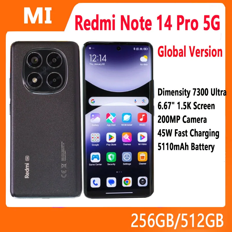 Redmi Note 14 Pro 5G 글로벌 버전 스마트폰, Dimensity 7300-Ultra NFC 200MP 카메라, 1.5K 120Hz AMOLED 디스플레이, 월드 프리미어