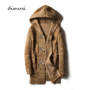 DIMUSI 겨울 남성 스웨터 패션 남성 긴 니트 스웨터 후드 코트 캐주얼 슬림 피트 니트 카디건 자켓 의류