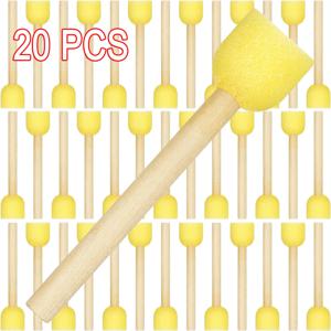 20pcs 라운드 스폰지 브러쉬 세트 스텐실 스폰지 브러쉬 DIY 그림 스폰지 어린이 나무 손잡이와 공예 브러쉬 그리기