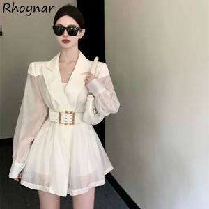 블레이저 여성 벨트 정의 세련된 슬림 얇은 통기성 여름 섹시한 솔리드 한국 패션 의류 노치 오버코트 하라주쿠