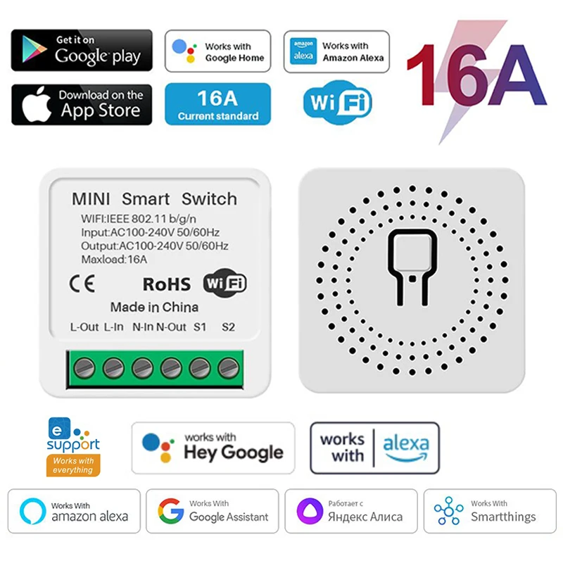 16A Wifi 스위치 스마트 양방향 DIY 스위치 회로 차단기 타이머 지원 Alexa Маруся Google 홈 Alice SmartThings 스마트 홈