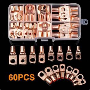 60pcs 와이어 러그 커넥터 링 SC6-25 구리 커넥터 베어 케이블 전기 압착 단자 커넥터 키트