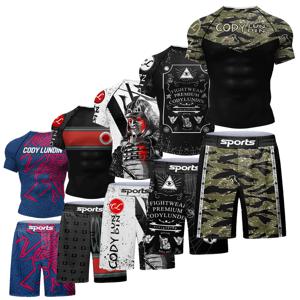 인기있는 비치 서핑 착용 짧은 세트 jiu jitsu Bjj No Gi Rashguard + Grappling Shorts Cool Westling Stretchy Running Gym Clothes