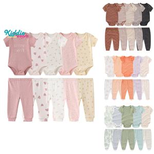 Kiddiezoom 10 개/몫 사계절 패션 unisex 아기 소년 소녀 의류 세트 부드러운 신생아 바디 슈트 + 바지 유아 복장 선물