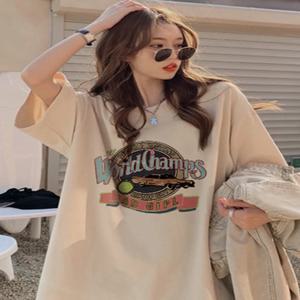 플러스 사이즈 오버사이즈 반팔 티셔츠 여성용 루즈핏 아메리칸 스타일 여름 상의 헤비 듀티 300파운드 트렌디 브랜드 통 MM