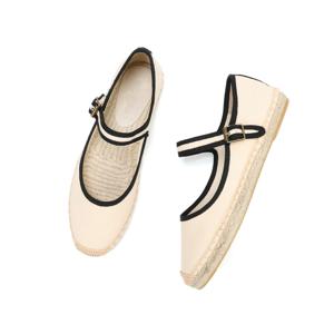 통기성 캔버스 어퍼 여성용 로퍼가 있는 세련된 Mary Jane Espadrilles 여성용 플랫 슈즈