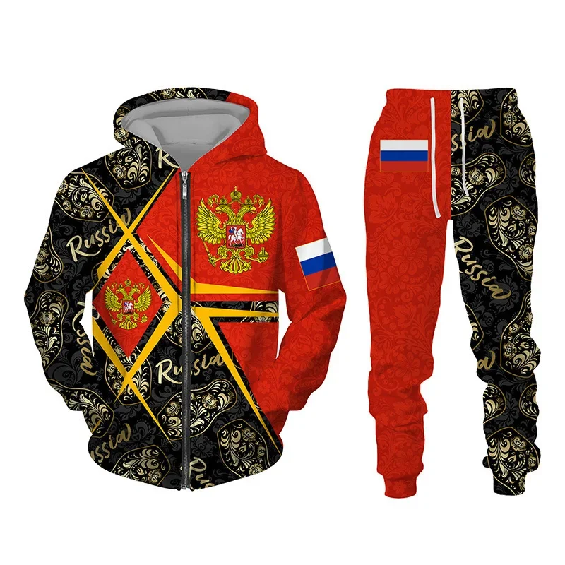 까마귀 바지 정장 러시아의 국기 3D 인쇄 지퍼 멋진 남자/여자 2 Pcs Sportwear 가을 겨울 새로운 Tracksuit 의류 고품질