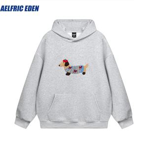 Aelfric Eden 2024 뜨개질 자수 만화 개 까마귀 스웨터 Y2K 힙합 루즈 코튼 남성 후드 하라주쿠 탑 streetwear