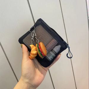 휴대용 짧은 지갑 새로운 메쉬 더블 레이어 지퍼 동전 지갑 스퀘어 나일론 카드 홀더 메이크업 주최자 가방