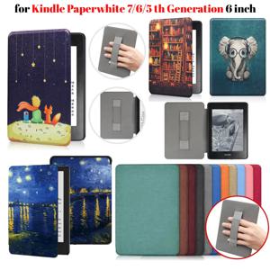 Kindle Paperwhite 7 세대 6 세대 5 세대 케이스, PU 가죽 케이스, 핸드 스트랩 포함, DP75SDI EY21 Paperwhite 3 2 1 커버, 6 인치