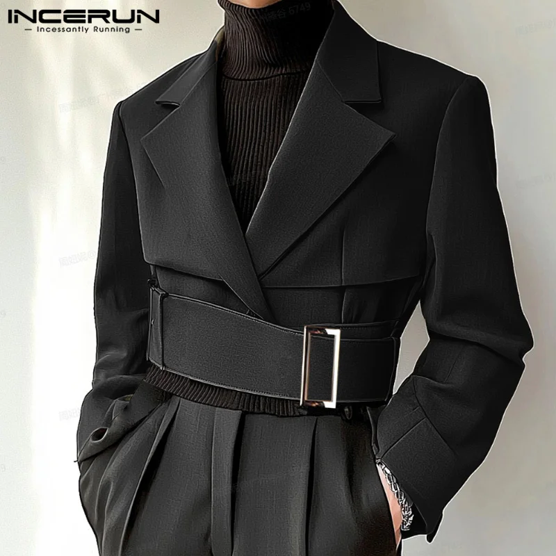 패션 잘 피팅 탑 INCERUN New Men Deconstruct 금속 버클 정장 코트 캐주얼 스트리트웨어 자른 긴팔 블레이저 2025