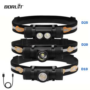 BORUiT D10/D25 강력한 LED 전조등 18650 배터리 유형-C 충전식 헤드라이트 낚시 토치 캠핑 작업 헤드 손전등