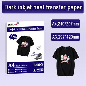 A3 A4 철에 T 셔츠 열전달 용지 어두운 색상 100% 코튼 직물 천으로 잉크젯 인쇄 디자인 DIY 선물