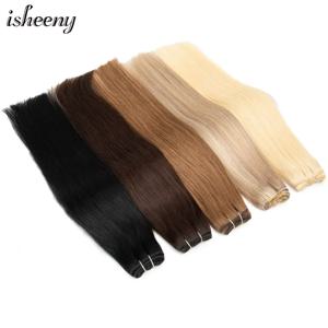 Isheeny 인간의 머리카락 씨실 브라질 레미 인간의 머리카락 묶음은 머리카락에 바느질합니다 검은 갈색 금발 스트레이트 자연 머리카락