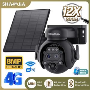 SHIWOJIA 12X 줌 4G LTE 태양광 보안 카메라 8MP 나이트 비전 듀얼 렌즈 야외 WiFi 태양광 배터리 카메라 PIR 인간 감지