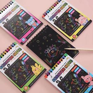 몬테소리 스크래치 그림 참고 스크래치 아트지 DIY 어린이 매직 레인보우 긁기 드로잉 아트지 메모장 편지지 장난감