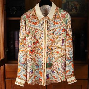 FANIECES S-3XL 빈티지 여성 셔츠 가을 긴 소매 럭셔리 프린트 블라우스 캐주얼 탑 우아한 Blusas Mujer قمصان وبلوزات camisa