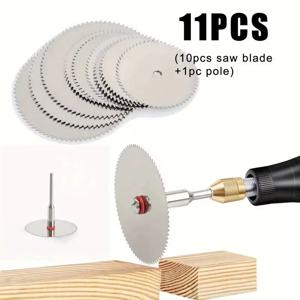 11 Pcs 미니 원형 톱 블레이드 세트 목재 금속 절단을위한 1 막대 22mm 25mm 32mm 정밀 목공 커팅 디스크