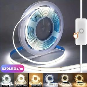COB LED 스트립 조명, 고밀도 선형 조명 프레스 스위치, LED 테이프 리본, 유연한 RA90, 거실 캐비닛 장식, 5V