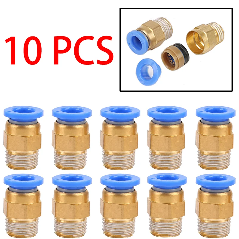 10PCS 공압 공기 커넥터 피팅 PC 4mm 6mm 8mm 10mm 12mm 스레드 1/4 