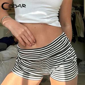 CIBBAR 캐주얼 블랙 스트라이프 반바지 streetwear y2k 로우 라이즈 스키니 숏 팬츠 하라주쿠 올 매치 여성 반바지 한국 패션 90s