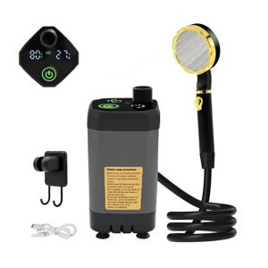캠핑 샤워 펌프 RV 야외 샤워 키트, 전체 화면 지능형 디지털 디스플레이, 조절 가능한 6000mAh 샤워 키트