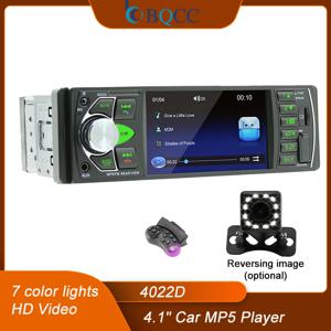 BQCC 4.1 인치 HD IPS 스크린 자동차 MP5 플레이어, 스마트 BT FM USB AUX 자동차 라디오, 핸즈프리 다채로운 조명, 비디오 출력 차량 플레이어