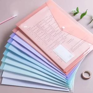 10pcs A4 투명 플라스틱 파일 가방 문서 데이터 저장 가방 스냅 버튼 문서 용지 주최자 편지지 용품