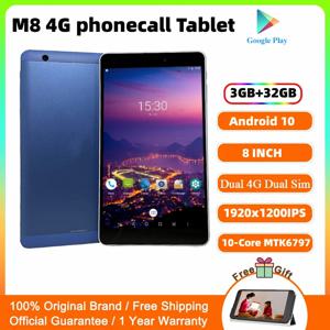 8인치 M8 4G 전화 통화 안드로이드 10 태블릿 MTK6797 10코어 CPU 1920 x 1200 픽셀 3GB RAM 32GB ROM WIFI GPS 블루투스 4.2
