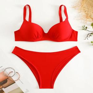 Underwired 브래지어 컵 브라질 비키니 여성 수영복 여성 수영복 2 피스 비키니 세트 Bather 수영복 수영 레이디를 밀어