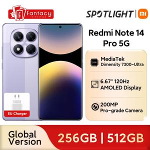 월드 프리미어 Redmi Note 14 Pro 5G 글로벌 버전 스마트폰 크기 7300-Ultra NFC 200MP 카메라 1.5K 120Hz AMOLED 디스플레이