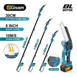 Gisam 8 인치 브러시리스 텔레 스코핑 폴 전기 전기 톱 높은 분기 톱 Makita 18V 배터리 핀 용 정원 가지 치기 전동 공구
