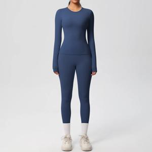 2 PCS 운동복 요가 세트 체육관 의류 요가 정장 여성용 피트니스 세트 Tracksuits 스포츠 긴 소매 자르기 탑 체육관 레깅스